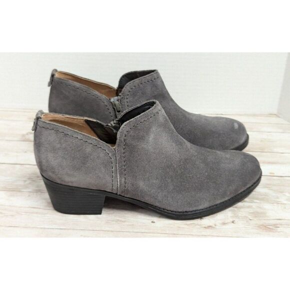 Naturalizer Womens 10 Gray Black Chelsea Boots Suede Zip Block Heel Almond Toe - Picture 1 of 11